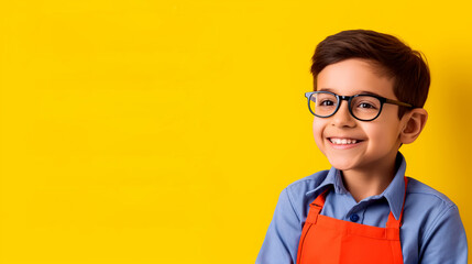 portrait of a smiling child isolated on yellow background 