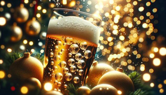 Glowing Beer Bubbles with Festive Christmas Decor