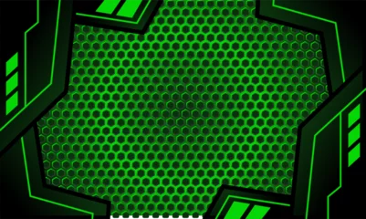 Fotobehang modern green gaming background with hexagon pattern.  Abstract black and green polygon with green glow lines © Yuliantart