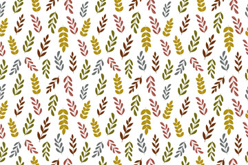 Cartoon seamless pattern with leaf, leaves in autumn, fall colors on white isolated background