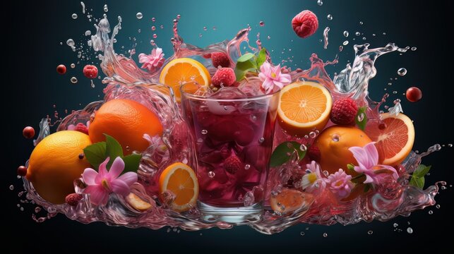 fruits falling into water
