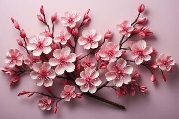 Fototapeta premium Enchanting paper cherry blossom branch with delicate pink blossoms and a sense of springtime beauty, Generative AI
