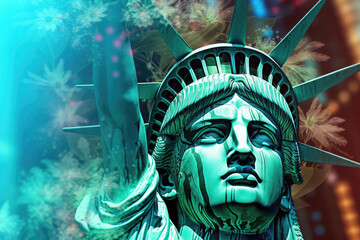 Collage with the head of the Statue of Liberty - obrazy, fototapety, plakaty