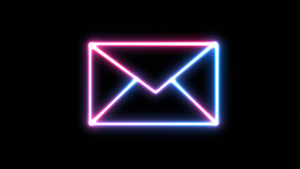 Abstract bright neon mail inbox icon background animated, logo symbol, social media