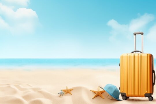 Suitcase on sandy beach