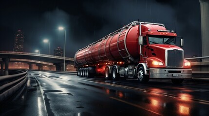Truck Transporting Gas Cruising on the Highway. Generative ai - obrazy, fototapety, plakaty