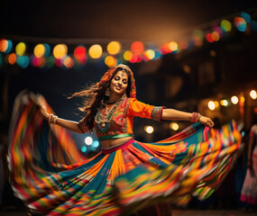 Indian woman Performing garba dance. Garba dance is performed in Navratri festival.