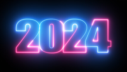 Glowing neon text 2024,  happy new year 2024,  New year text. Happy new year neon style - obrazy, fototapety, plakaty
