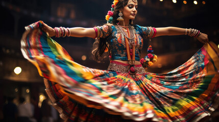 Indian woman Performing garba dance. Garba dance is performed in Navratri festival.