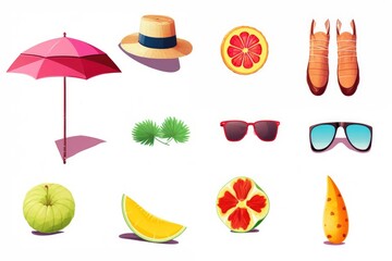 Summer items collection isolated on white background