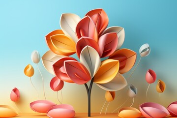 Whimsical paper tulip with a playful design and a bright, cheerful color scheme, Generative AI