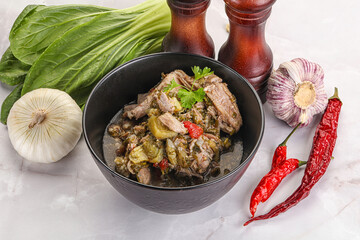 Steamed lamb meat with vegetables