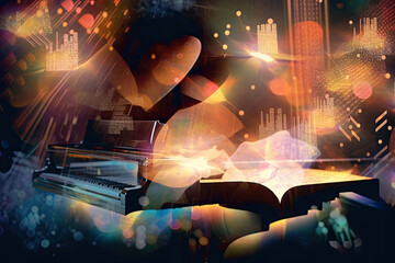 Obraz premium abstract collage with woman reading a book