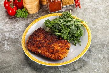 Tasty roasted breaded meat schnitzel