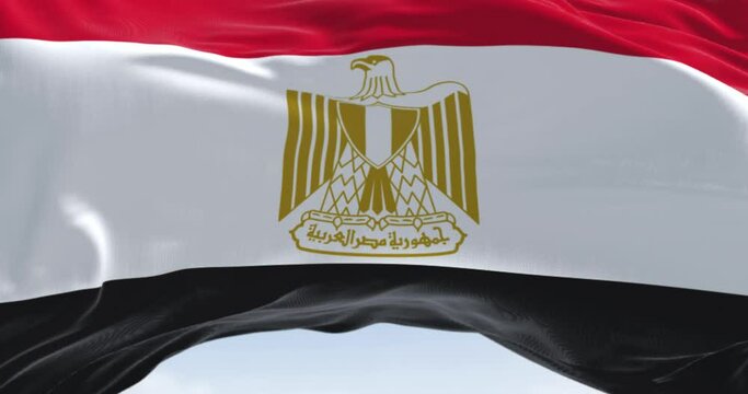 Close-up of Egypt national flag waving in the wind