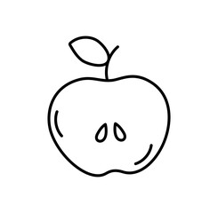 Half of Apple hand drawn line icon, outline fruit vector sign, linear style pictogram isolated on white. Symbol, logo illustration. Editable stroke. Pixel perfect doodle graphics