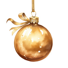 Watercolor gold Christmas ball Hand drawn illustration isolated on white background