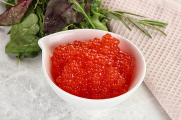 Red caviar in the bowl