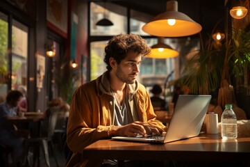Digital Nomad Working in Cafe Created with Generative AI