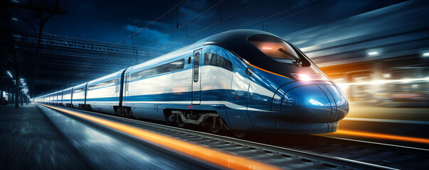 High speed train in motion. High speed transportation concept. - Powered by Adobe