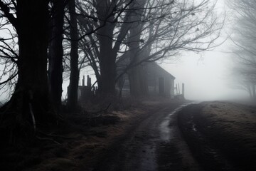 Eerie and moody fog enveloping an eerie location