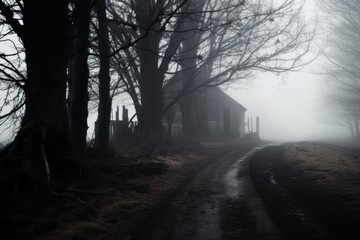 Fototapeta premium Eerie and moody fog enveloping an eerie location