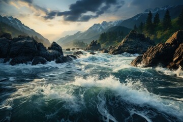 Fototapeta na wymiar Moody seascape with turbulent waves, Stormy sea