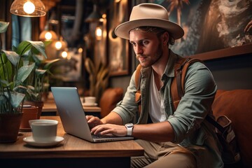Digital Nomad Working in Cafe Created with Generative AI