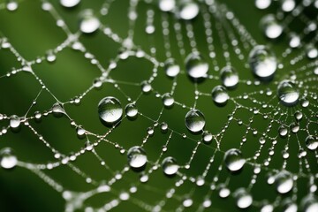 Photo of a close up of a dew kissed spiderweb