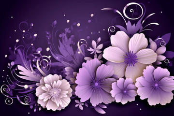 Purple flowers on black background, pattern. AI generative