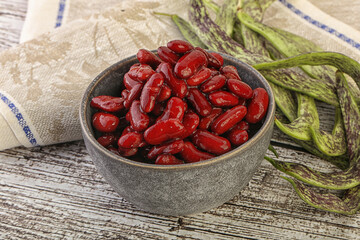 Baked red canned bean in the bowl