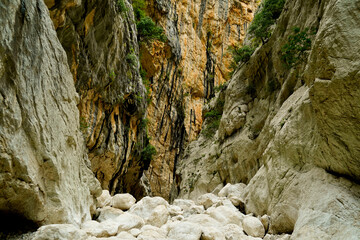 Lo spettacolare canyon della Gola del Gorropu nel Supramonte di Orgosolo. Provincia di Nuoro, Sardegna. Italia