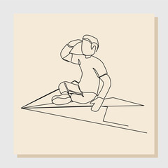 Continuous single line drawing of businessman ride paper plane to reach business achievement growth goal successful. Vector illustration one line sketch art concept