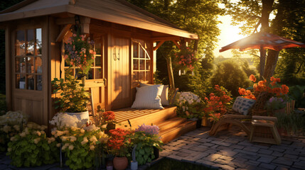 Fototapeta na wymiar Patio garden shed sun shine