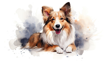 Adorable shetland sheepdog dog in watercolor illustration minimal style. - obrazy, fototapety, plakaty