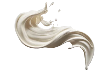 Stof per meter twisted milk or coconut milk splash isolated on a transparent background, creamy Yogurt or white paint wave swirl splashing clipart PNG, liquid splash © graphicbeezstock