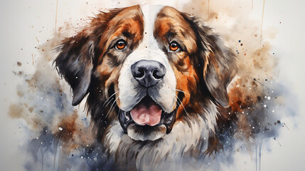 Adorable saint bernard dog minimal watercolor illustration. - obrazy, fototapety, plakaty