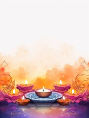 Watercolor Diwali Greeting Card Banner Mockup, Hindu Holiday, Generative AI