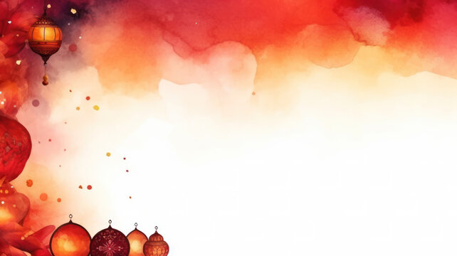 Watercolor Diwali Greeting Card Banner Mockup, Hindu Holiday, Generative AI