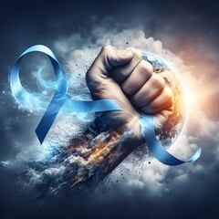 Fist with Blue Ribbon: A Symbol of Victory and Success.  AI generative 