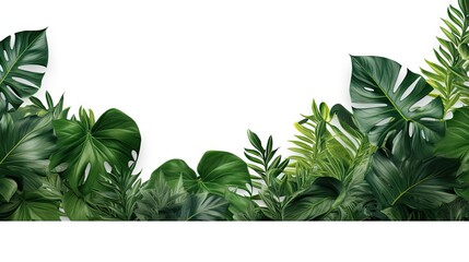 green leaves of the bush monster palm Rubber factory. Pine trees. Bird's nest ferns. Indoor flower arrangements. Nature park. Isolated background on white background. - obrazy, fototapety, plakaty