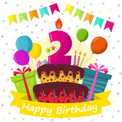 Anniversary background illustration, 2 year anniversary card, happy birthday card