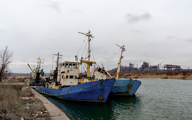 Fototapeta premium old ship ran aground in Ukraine