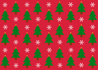 クリスマス　パターン背景　クリスマスツリーと雪の結晶