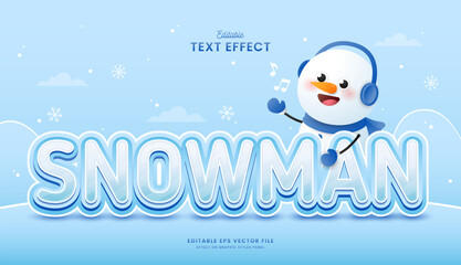 decorative cute snowman editable text effect vector design