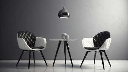 Stylish conception with white and black chairs