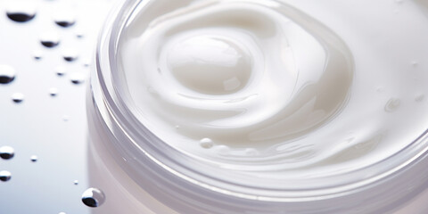 A close-up of a clear liquid cosmetic