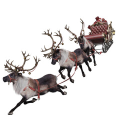 A 3d rendered illustration of Santa Claus's reindeers flying with the sleigh  © HWWO Stock