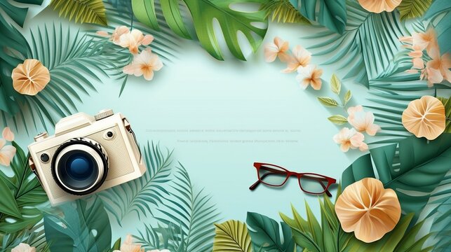 Top view on travel and tourism concept template, ready for summer banners design. Vector illustration