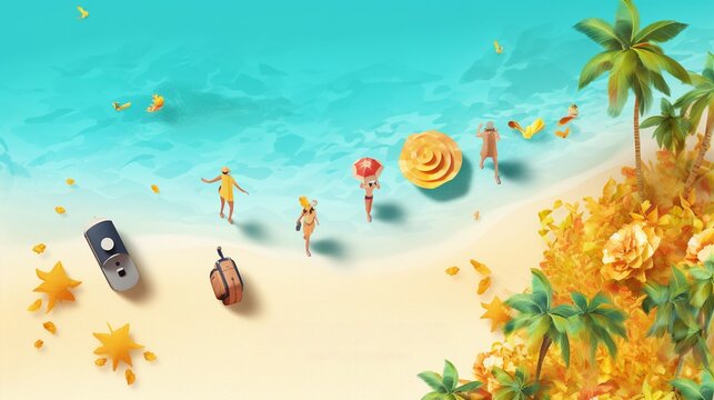 Top view on travel and tourism concept template, ready for summer banners design. Vector illustration